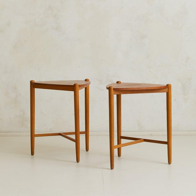 Scandinavian Modern Wood Side Table with Triangular Top, 1960s - 2 Available For Sale - Image 11 of 18