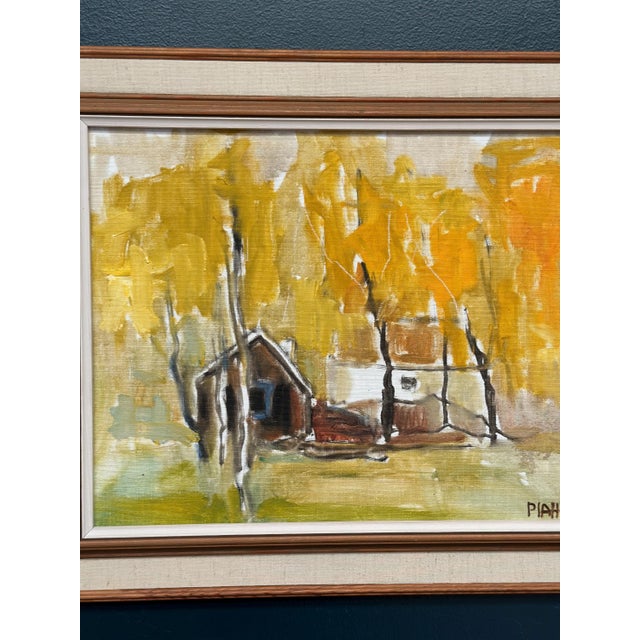Mid 20th Century Pia H. Campbell, Houses and Trees in Autumn, 1950s, Oil on Canvas, Framed For Sale - Image 5 of 18