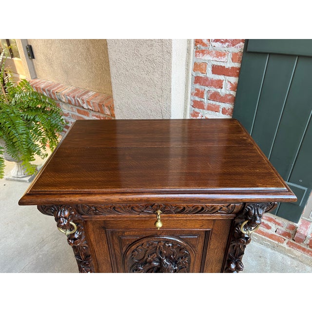 19th Century French Carved Oak Hunt Cabinet Confiturier Liquor Bar Black Forest Fox For Sale - Image 9 of 13