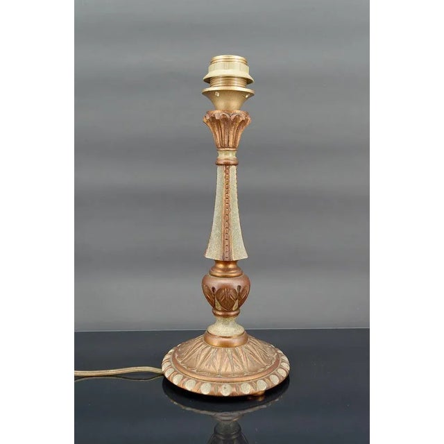 French Art Deco Lamp in Green Painted Wood and Copper Patina, 1920 For Sale - Image 10 of 10