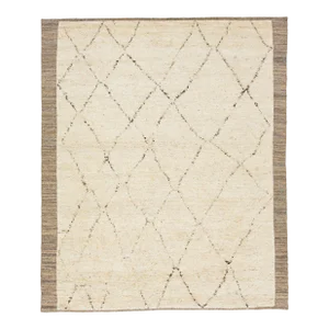 2020s Tribal Moroccan Style Modern Wool Rug With Natural Beige Field
