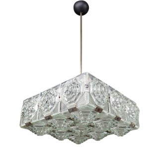 Mid-Century Bohemian Modern Glass & Chrome Chandelier, Czechoslovakia, 1970s For Sale