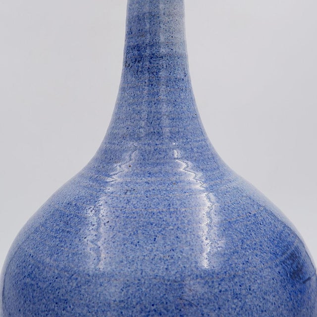 Large Vintage Long-Necked Vase in Blue Glazed Terracotta For Sale - Image 9 of 12