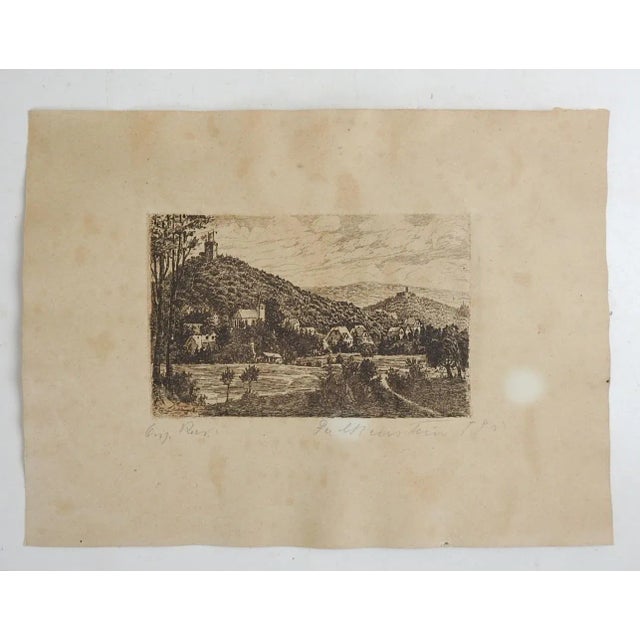 Rustic European Small Early 20th Century Continental River and Castle Etching For Sale - Image 3 of 3