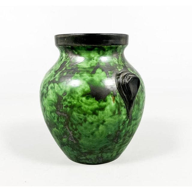 Large Vintage Art Deco Green Stoneware Vase by Erik Mornils for Nittsjö, Sweden, 1930s For Sale - Image 3 of 8