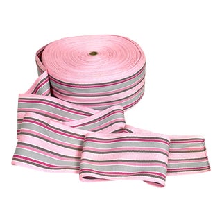Striped Pink Gray Upholstery Fabric Trim Yardage For Sale