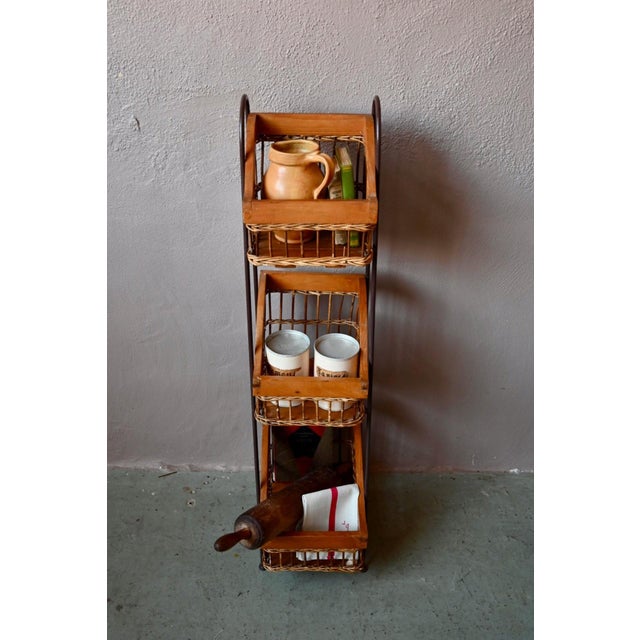 Rustic Grocery Store Shelf with Wrought Iron and Wicker Baskets, 1960s For Sale - Image 4 of 14
