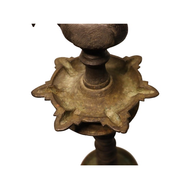 Large Antique Indian Brass Diya Samai Pooja Temple Oil Lamp, 1920s For Sale - Image 13 of 18