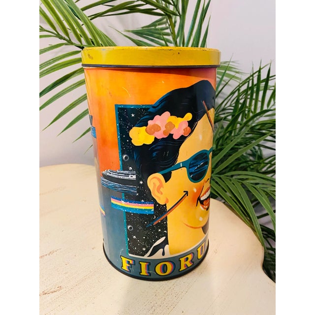 Vintage 1970s Fiorucci Tin Can Display Pop Art Colorful Fashion Hawaiian Design For Sale In Miami - Image 6 of 10