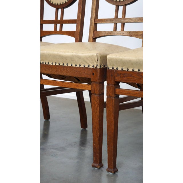 Antique Art Nouveau Style Dining Chairs with Light Skai Leather Upholstery, Set of 4 For Sale - Image 10 of 14
