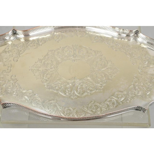 Silver Vintage English LBS Co 982 Silver Plated Scalloped Oval Pierced Gallery Tray For Sale - Image 8 of 12