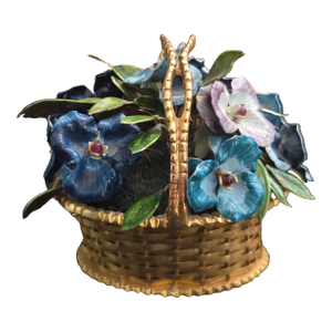 1970s Fleurs Des Siecles Pansy Floral Arrangment Basket by Jane Hutcheson for Gorham