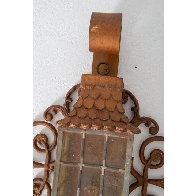 1920s Vintage Custom Made Hollywood Regency Iron Lantern Sconces - a Pair For Sale - Image 9 of 13