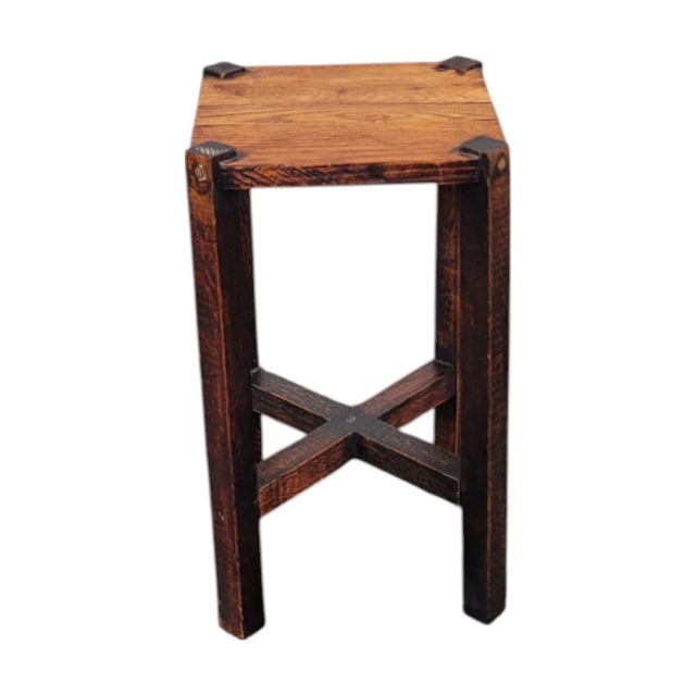 Wood Early 20th C Arts & Crafts Mission Tiger Oak Side Table – Square Top For Sale - Image 7 of 11