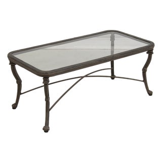 Outdoor Cast Aluminum Glass Top Patio Cocktail Table For Sale