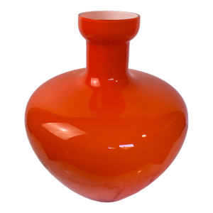 Large Scale Murano Orange Cased Glass Vase in the Manner of Carlo Moretti.