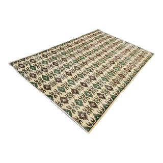 1960s Green and Bige Oushak Area Carpet For Sale