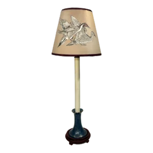 Handsome Vintage Imperial Blue Candlestick Table Lamp With Handmade Shade With American Pintail Ducks