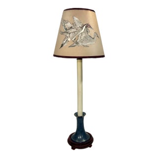 Vintage Candlestick Table Lamp With Handmade Shade With American Pintail Ducks For Sale