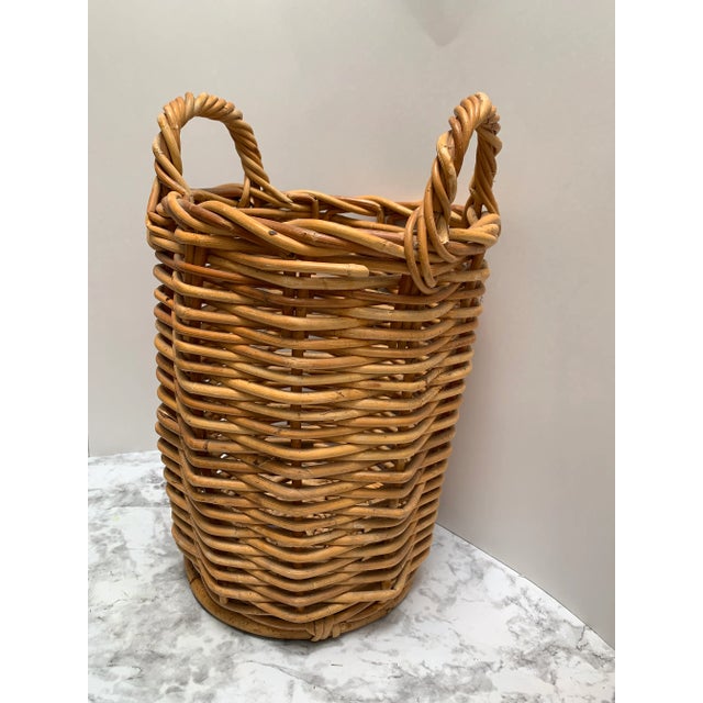 2000 - 2009 Vintage Tall Rustic Wood Woven Decor & Storage Basket For Sale - Image 5 of 10