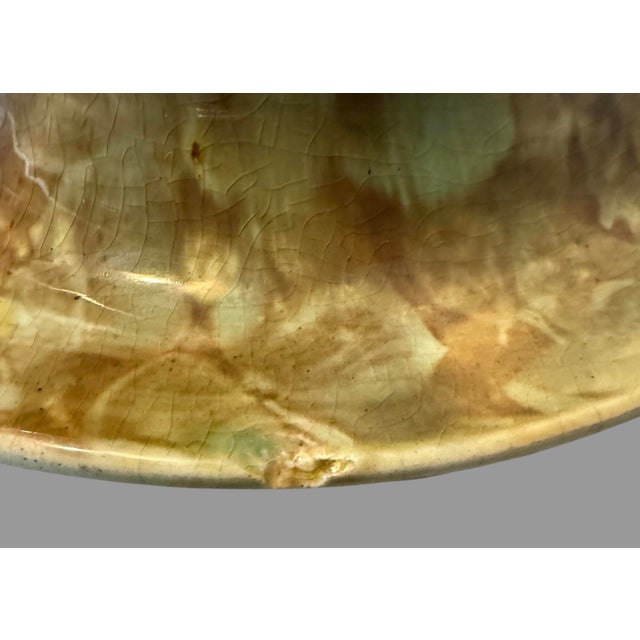 Vintage Antique Majolica Pottery Floral Decorated Cheese Keeper Dome With Base For Sale - Image 9 of 10