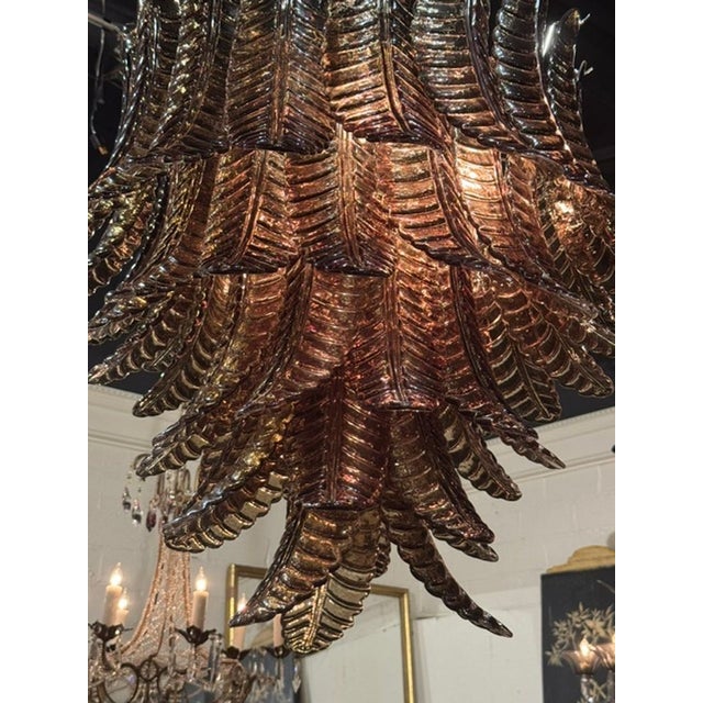 Murano Palm Leaf Chandelier in Tobacco Brown For Sale - Image 4 of 5