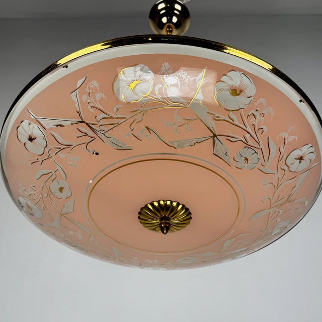 Cream Mid-Century UFO Pendant Light in BRass and Glass by Pietro Chiesa for Fontana Arte, Italy, 1950s For Sale - Image 8 of 10