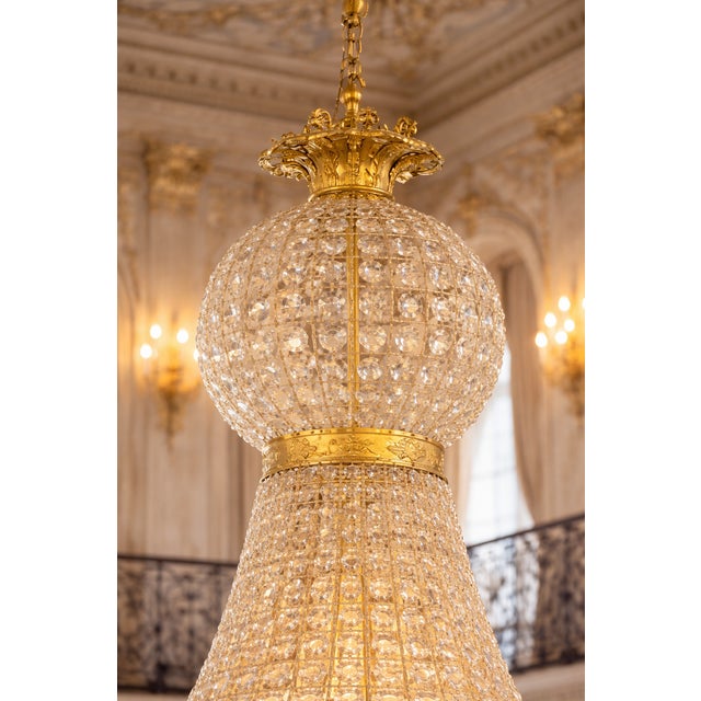 1970s French Louis XVI Gold Bronze Crystal Chandelier For Sale - Image 4 of 9