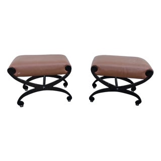 Pair of Vintage Designer Leather Stools For Sale