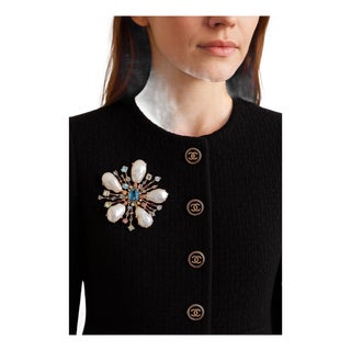 Bochic "Orient" Vintage Blue Topaz & Multi Gem Brooch Set In 18K Gold & Silver For Sale