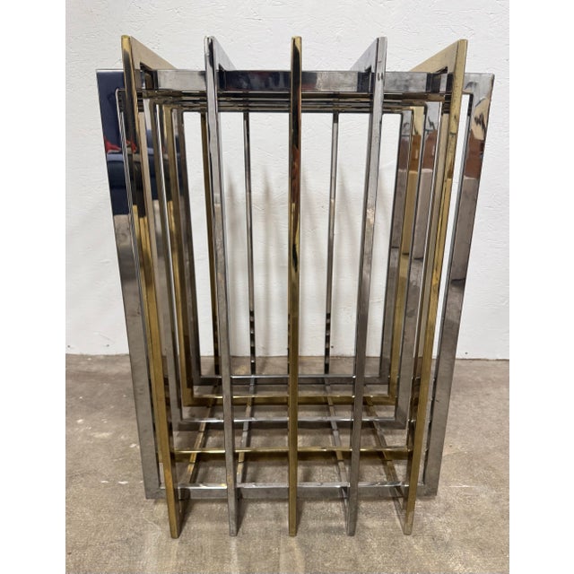 Metal Pierre Cardin Mixed Metal Geometric Grid Pedestal Bases - A Pair For Sale - Image 7 of 8