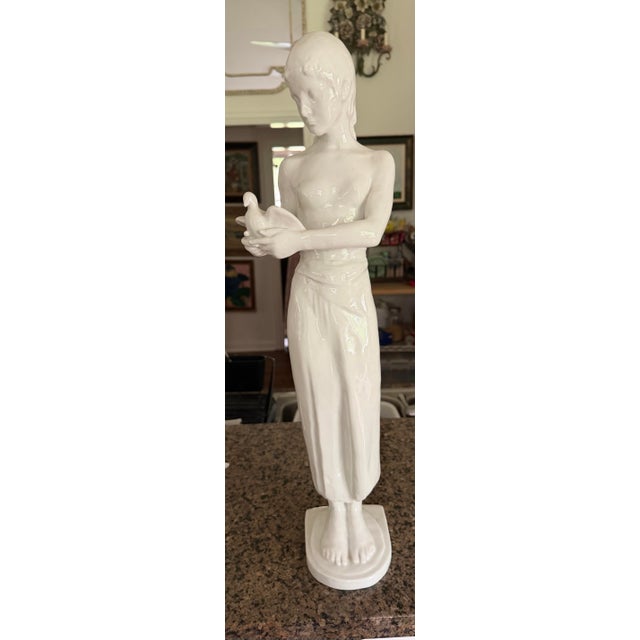 Vintage Rosenthal Blanc De Chine Porcelain Girl With Dove Figure Sculpture For Sale - Image 12 of 12