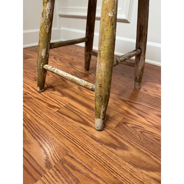Antique Early American Farmhouse Painted Low Stool For Sale - Image 11 of 12