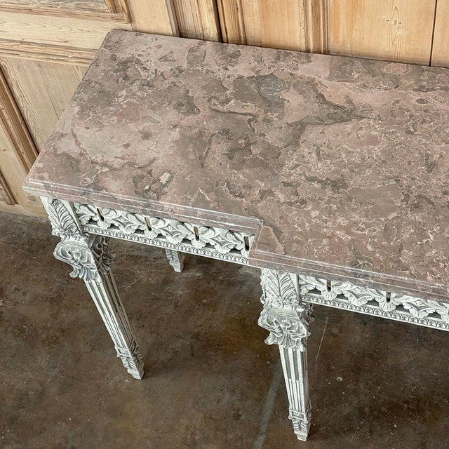 Grand Neoclassical Italian Painted and Carved Wood Console With Marble Top ~ Louis XVI Style For Sale - Image 16 of 18