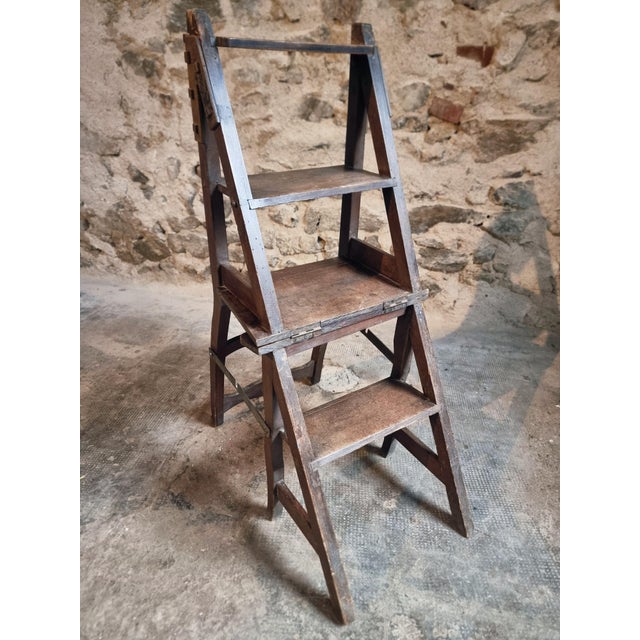 Rustic Antique Metamorphic Library Step Chair in Beechwood, France, Early 20th Century For Sale - Image 3 of 18