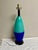 Mid-Century Two Tone Turqoise Royal Blue Color Blocked Glass Lamp For Sale - Image 9 of 9
