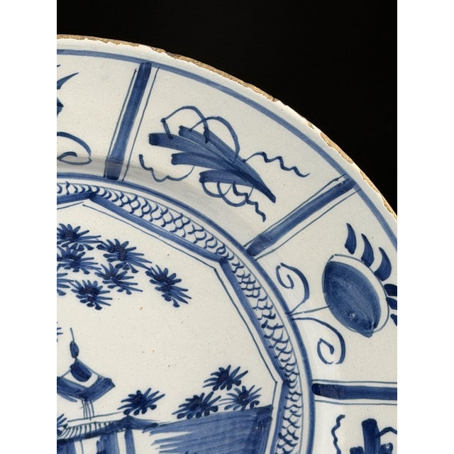 18th Century Blue and White Faience Charger in the style of Delft Kraak, Netherlands For Sale - Image 8 of 13
