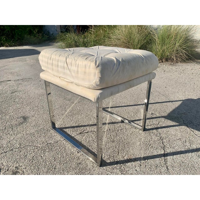 Milo Baughman Style Chrome Upholstered Stool For Sale - Image 10 of 13