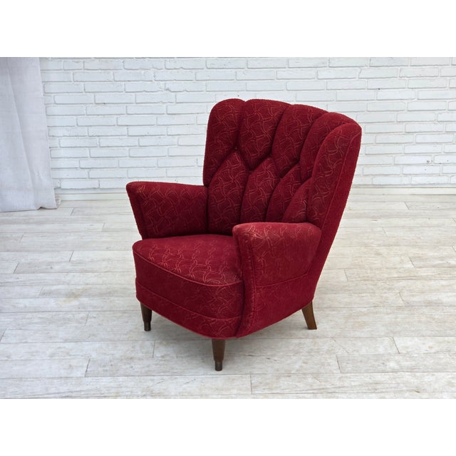 Danish Armchair in Red Furniture Fabric, 1960s For Sale - Image 11 of 18