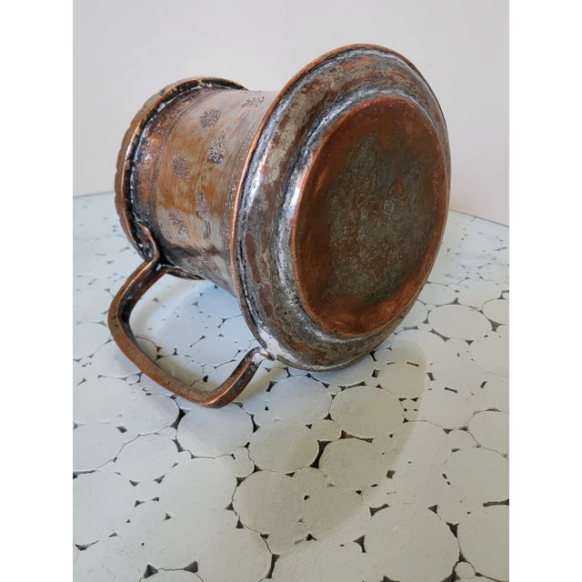Brutalist Antique Solid Cooper Hand-Hammered and Etched Mug With a Handle For Sale - Image 3 of 9