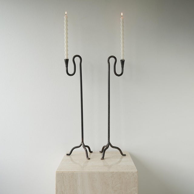 Sculptural Mid 20th Century Wrought Iron Forged Candle Holders For Sale - Image 11 of 16