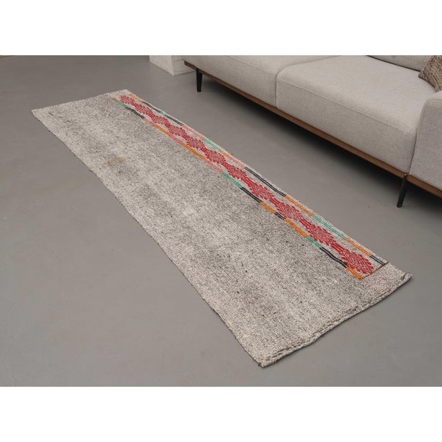 1970s 1970s Vintage Handmade Wool Cotton Turkish Grey Runner Rug For Sale - Image 5 of 11