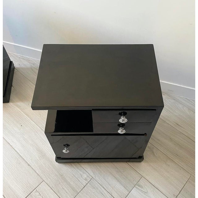 Art Deco Bedside Tables in Black Lacquer, 1940s, Set of 2 For Sale - Image 10 of 15