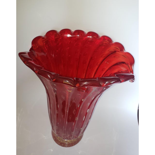 Vintage Murano Glass Vase Bullicante Red Gold Attr Barovier Toso For Sale - Image 6 of 17