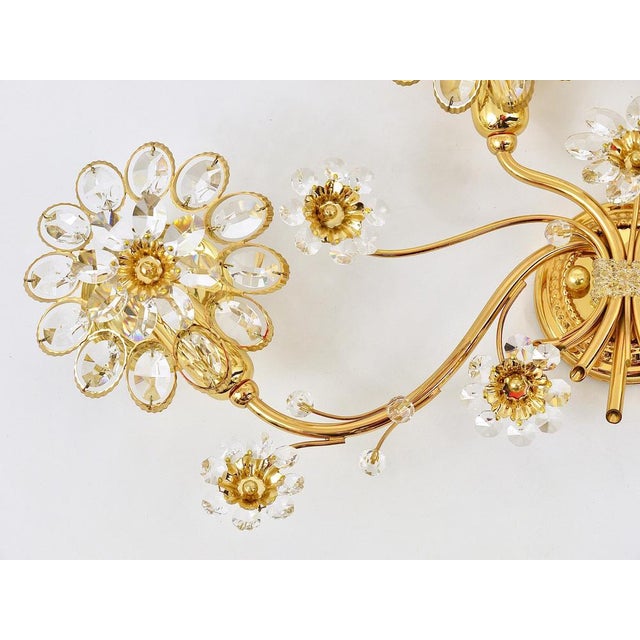 Gold Large Gilt Brass & Crystals Flower Wall Light from Palwa, 1970s For Sale - Image 8 of 15