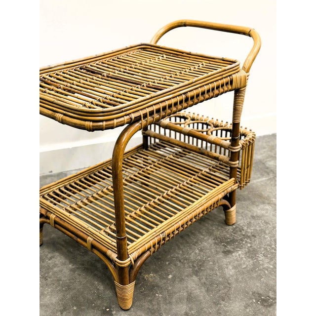 Vintage Italian Rattan Bar Cart with Bottle Holder, 1970s For Sale - Image 9 of 13