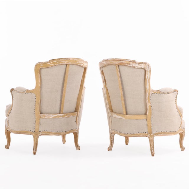 Pair of French Painted Bergères With New Upholstery, C. 1910 For Sale - Image 4 of 8