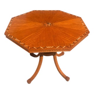 Late 20th Century Neoclassical Octagonal Mahogany Center Table With Hand-Painted Floral Decoration For Sale