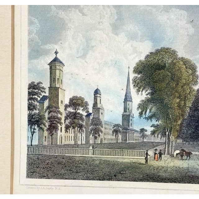 Sculpture Materials Antique Hand-Colored Steel Engraving: "Yale College & State House, New Haven, Connecticut" (C. 1831) Reproduction For Sale - Image 7 of 11