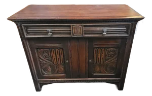 1920s Spanish Cabinet Conquistador Face Oak Spanish Revival Rockford Furniture Company